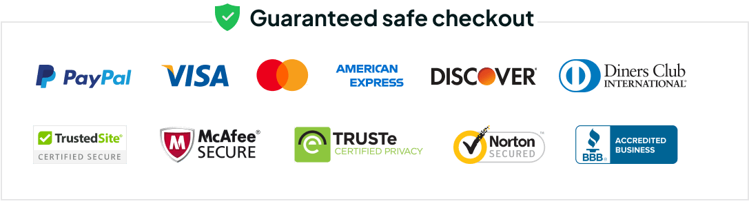 Guaranteed safe checkout and accepted payment methods